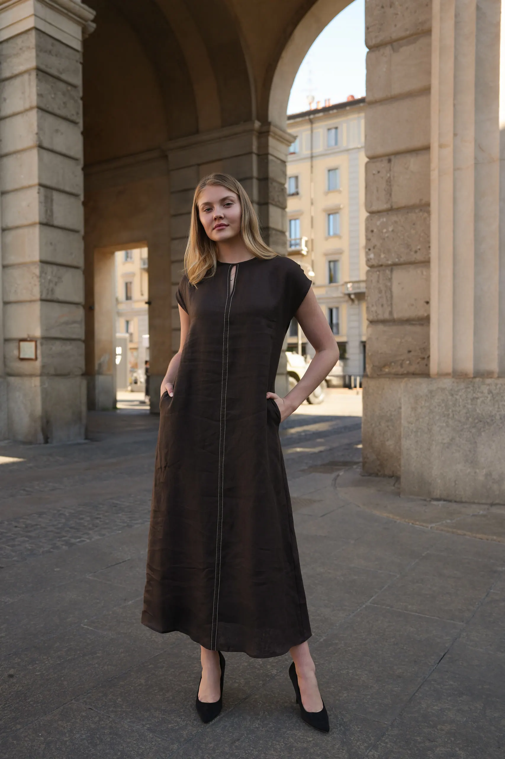 Atelier èmi — brown dress, front