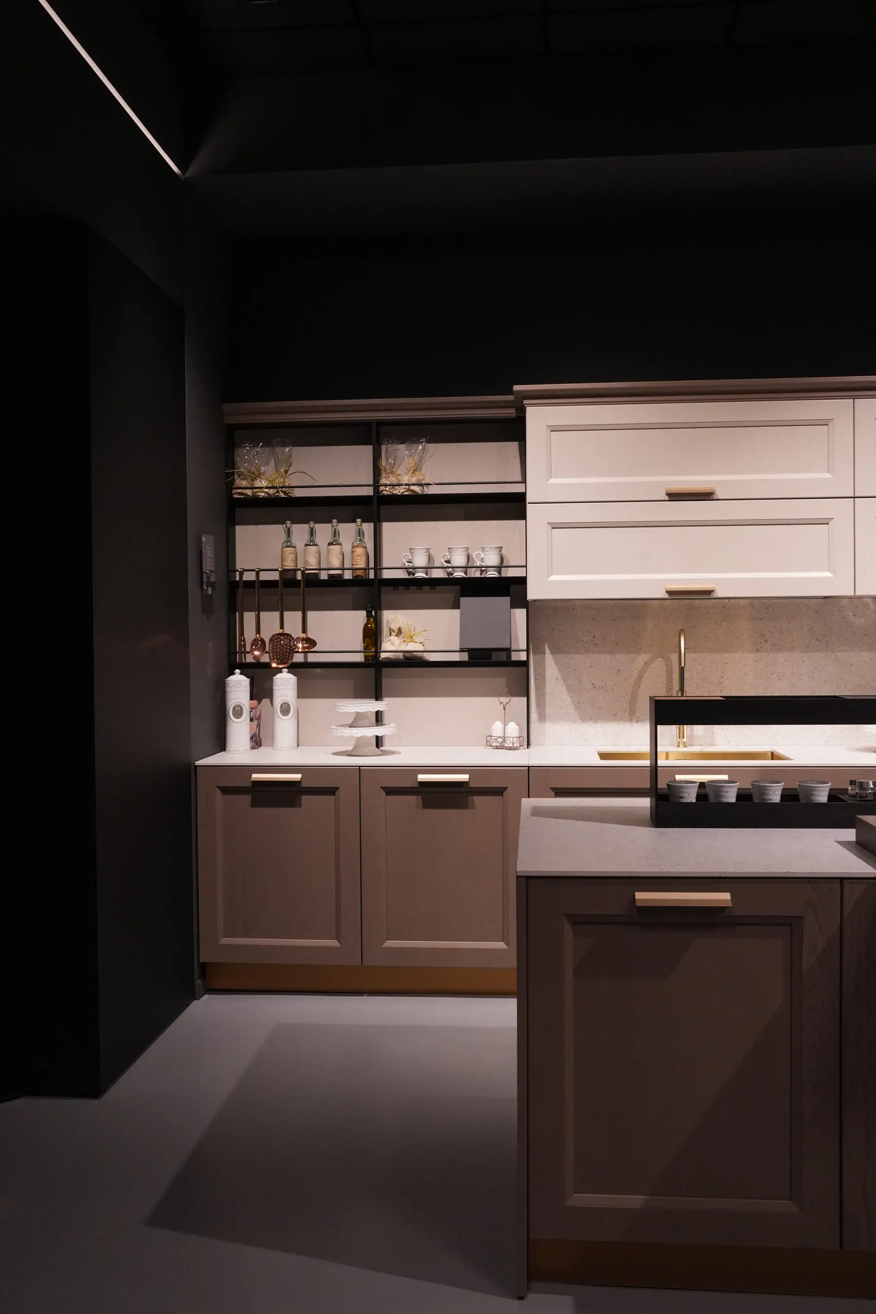 Gentili Cucine — showroom kitchen with open shelving