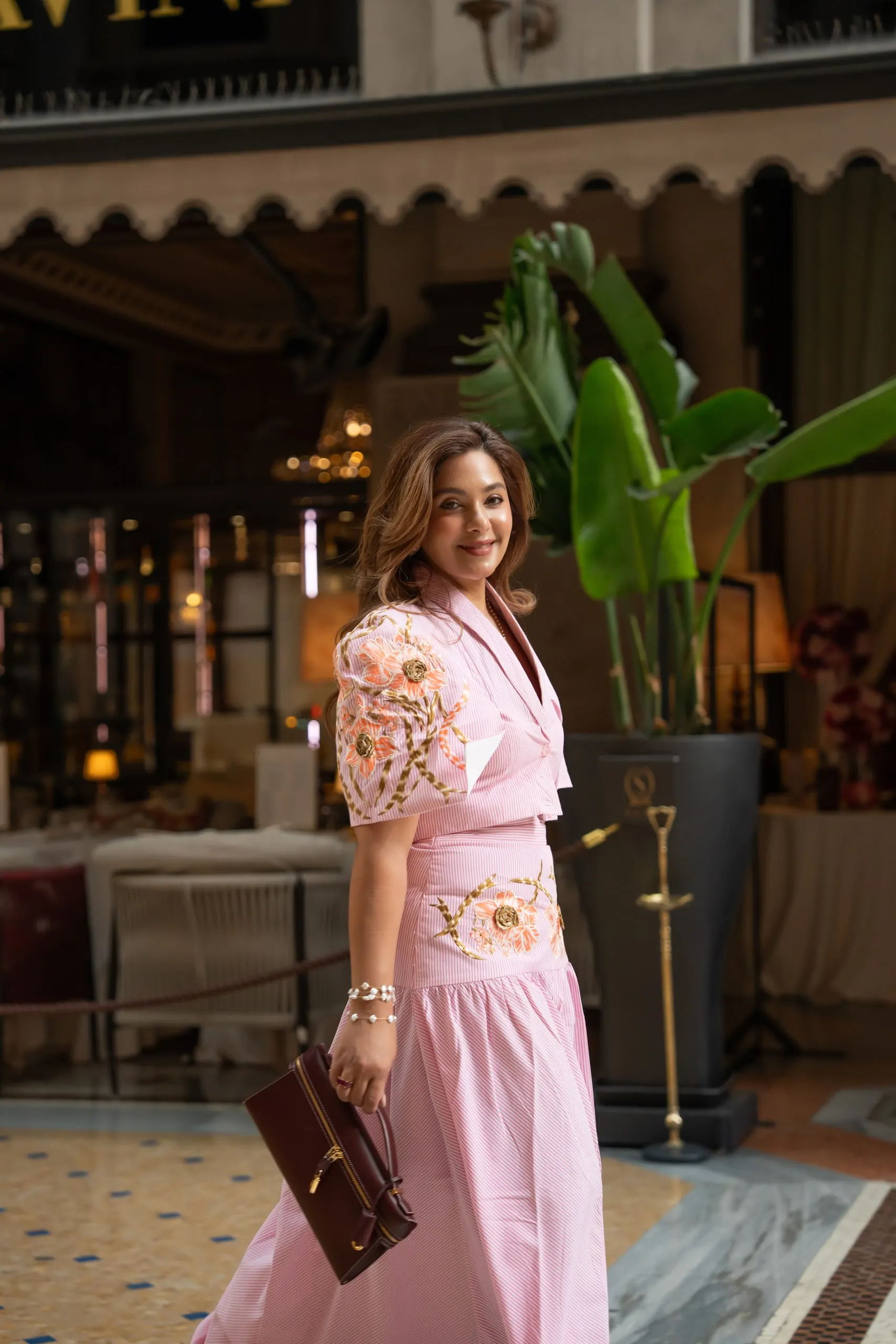 Megha Sehra — a shoot in Milan — the pink set, full length