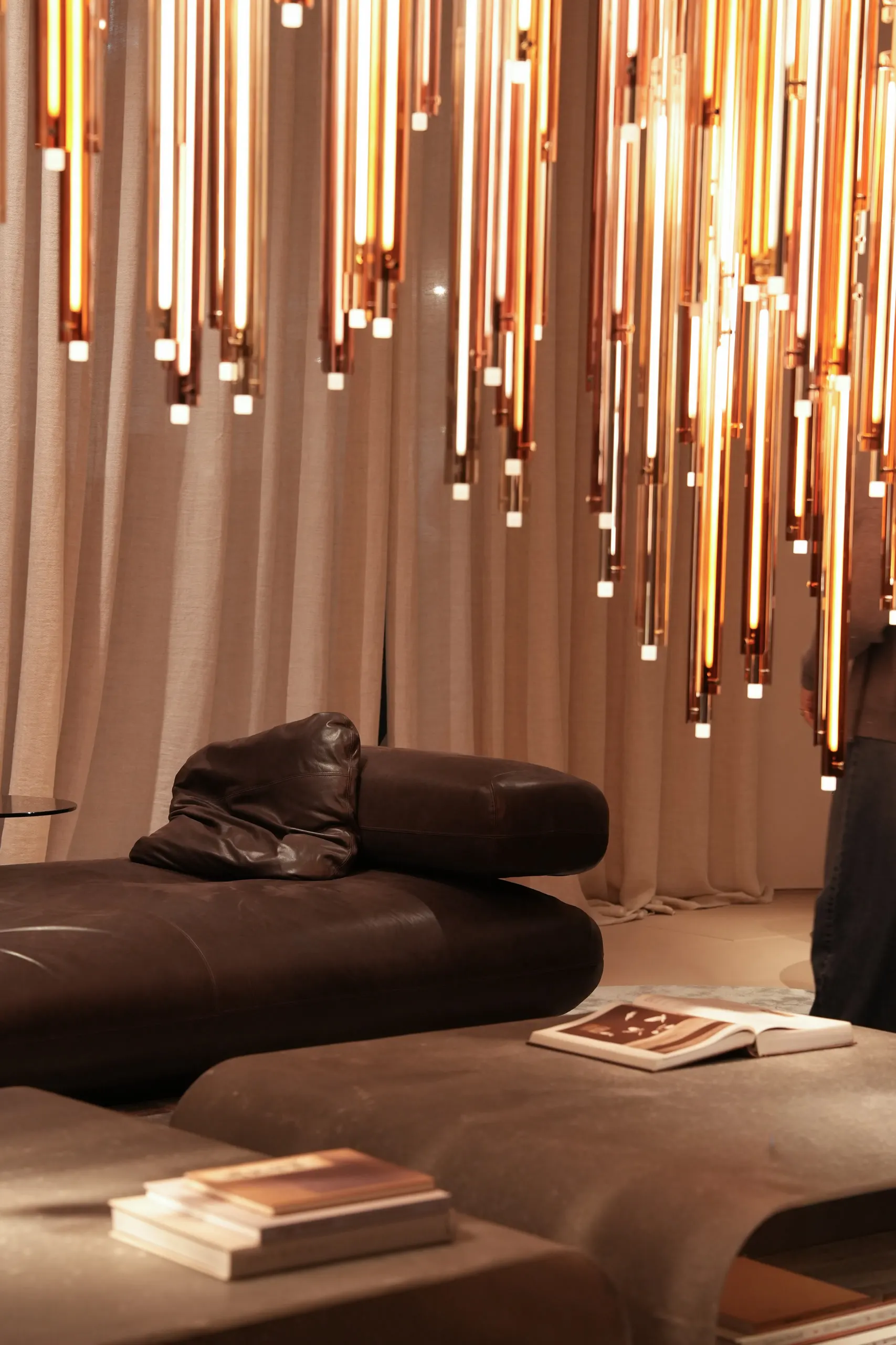Sveka Design — leather daybed, copper lighting