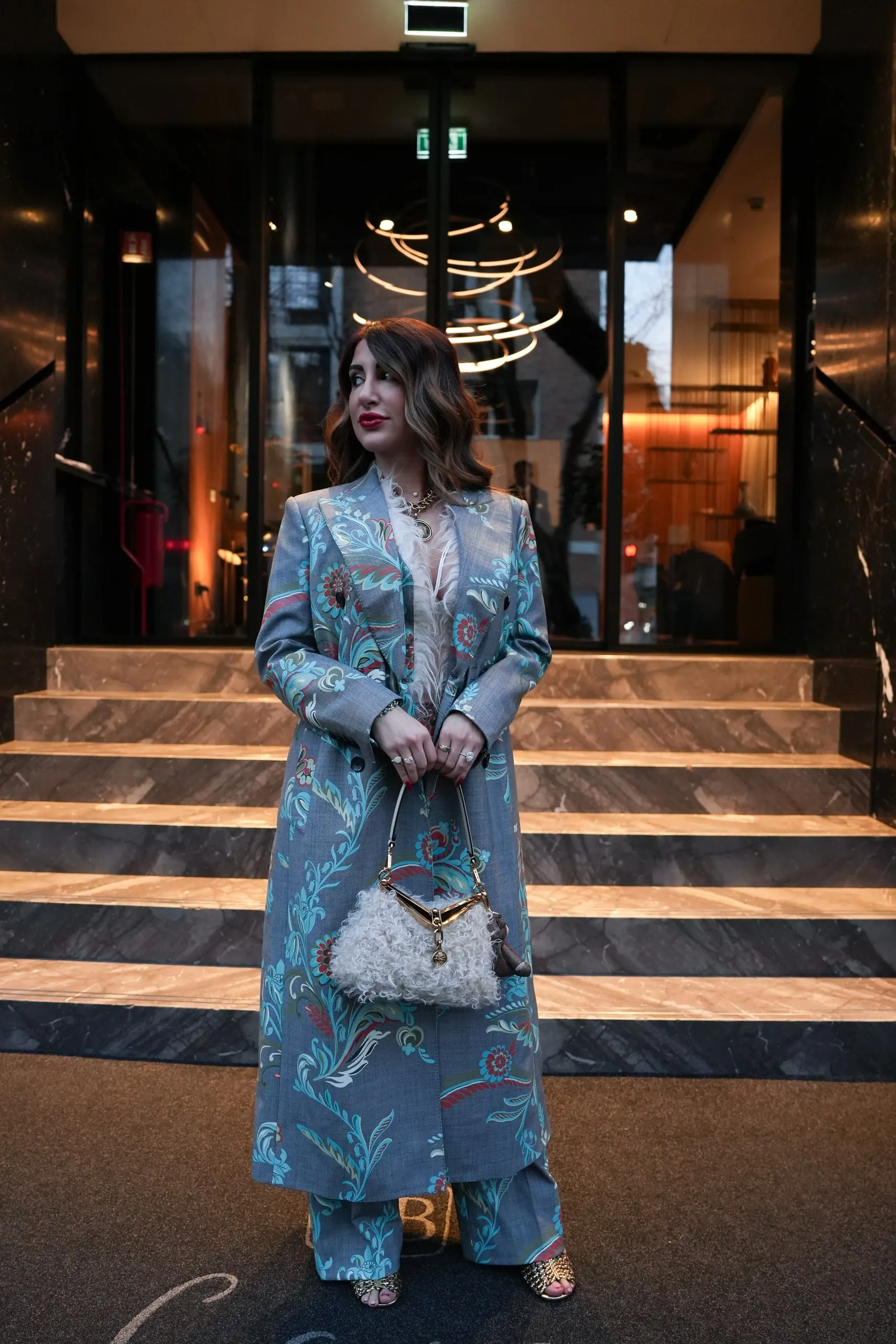 Tina Taymoor — Milan Fashion Week — the full look at the entrance