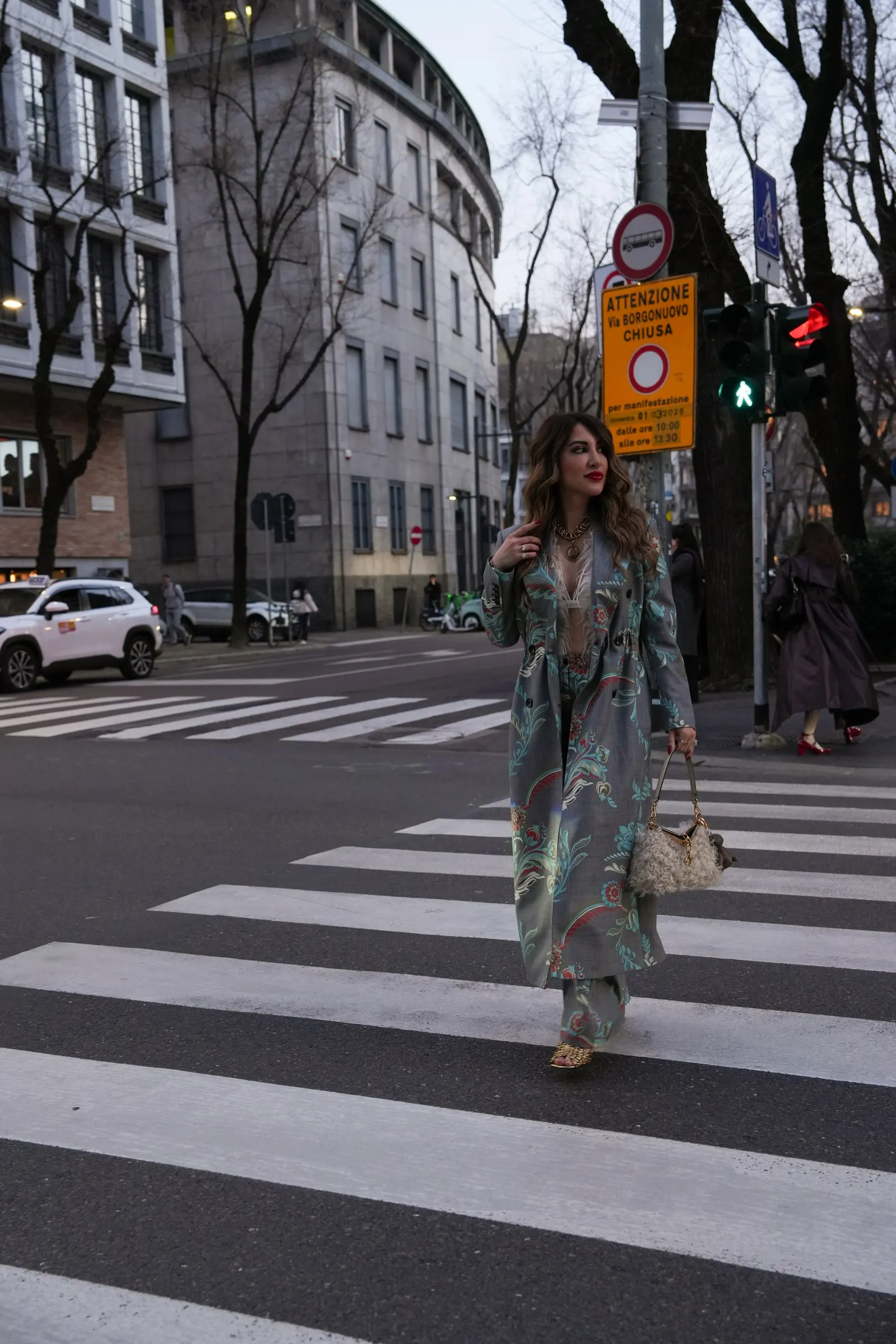 Tina Taymoor — Milan Fashion Week — on the crossing