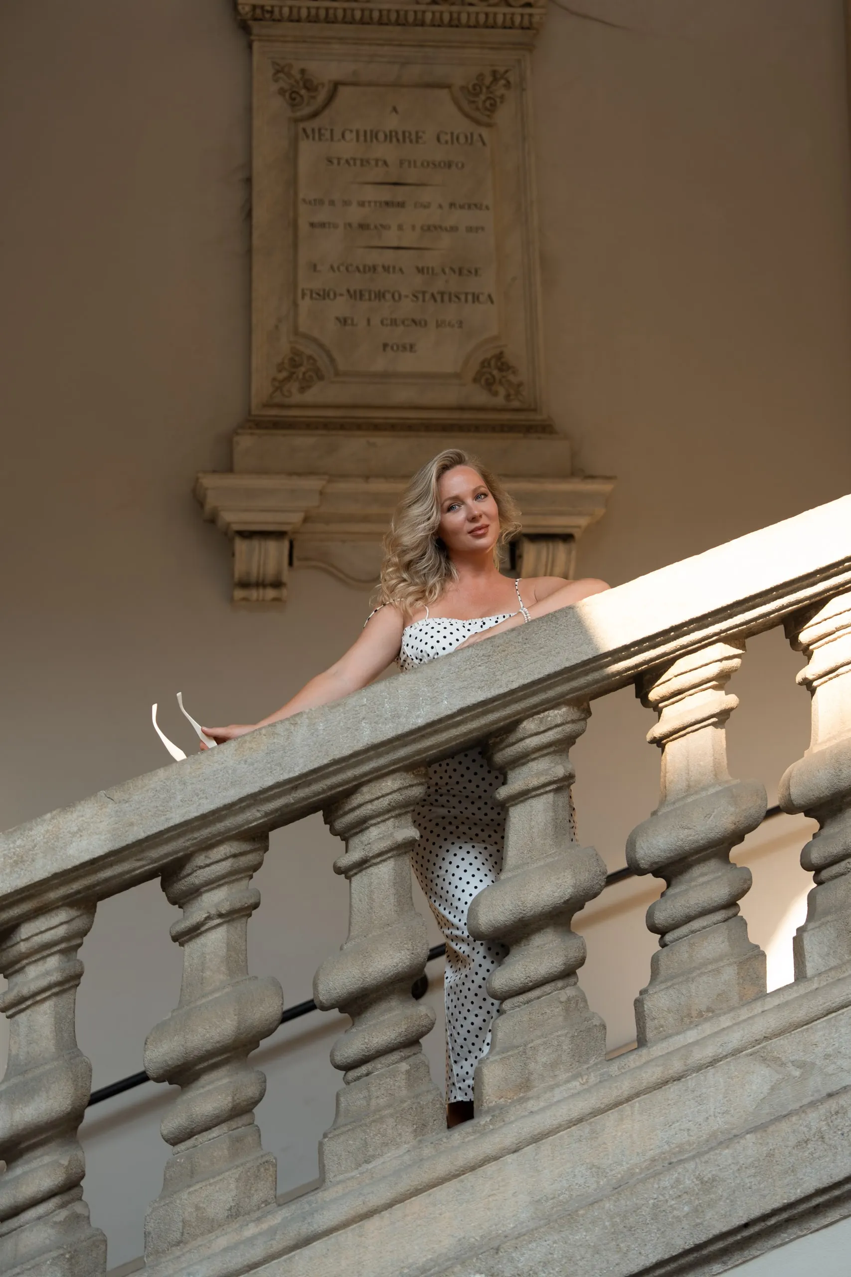 Yulia — a private shoot in Milan — by the memorial plaque